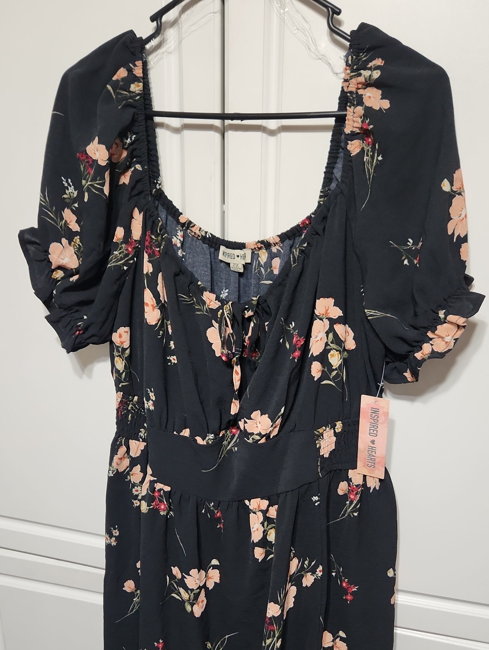 Black Floral Puff-Sleeve Dress